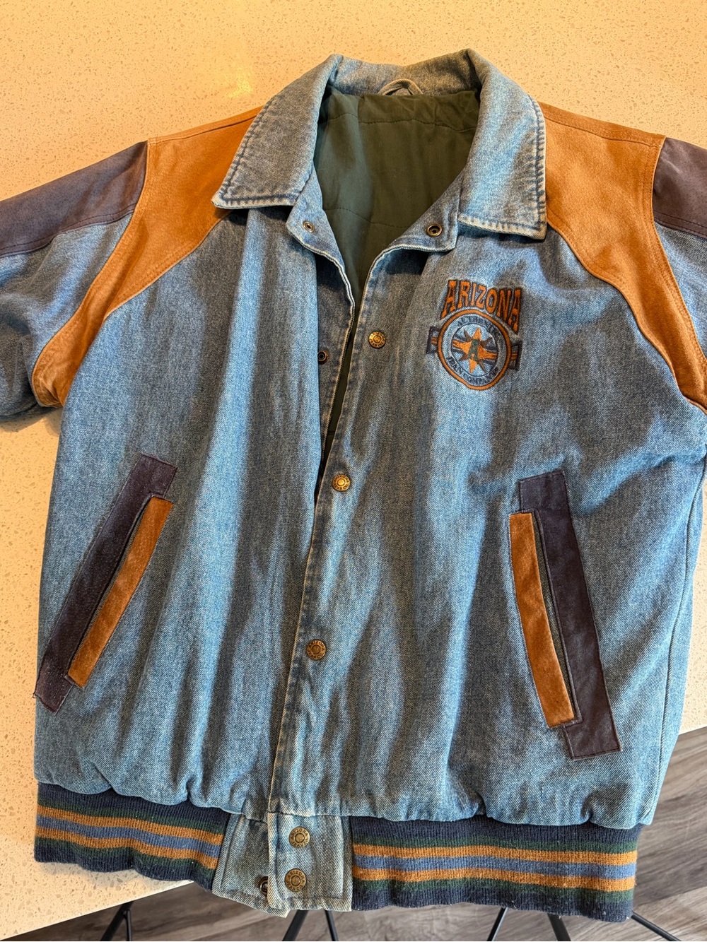 Men's Denim and Suede Patchwork Jacket - Blue & Brown - Picture 7 of 7